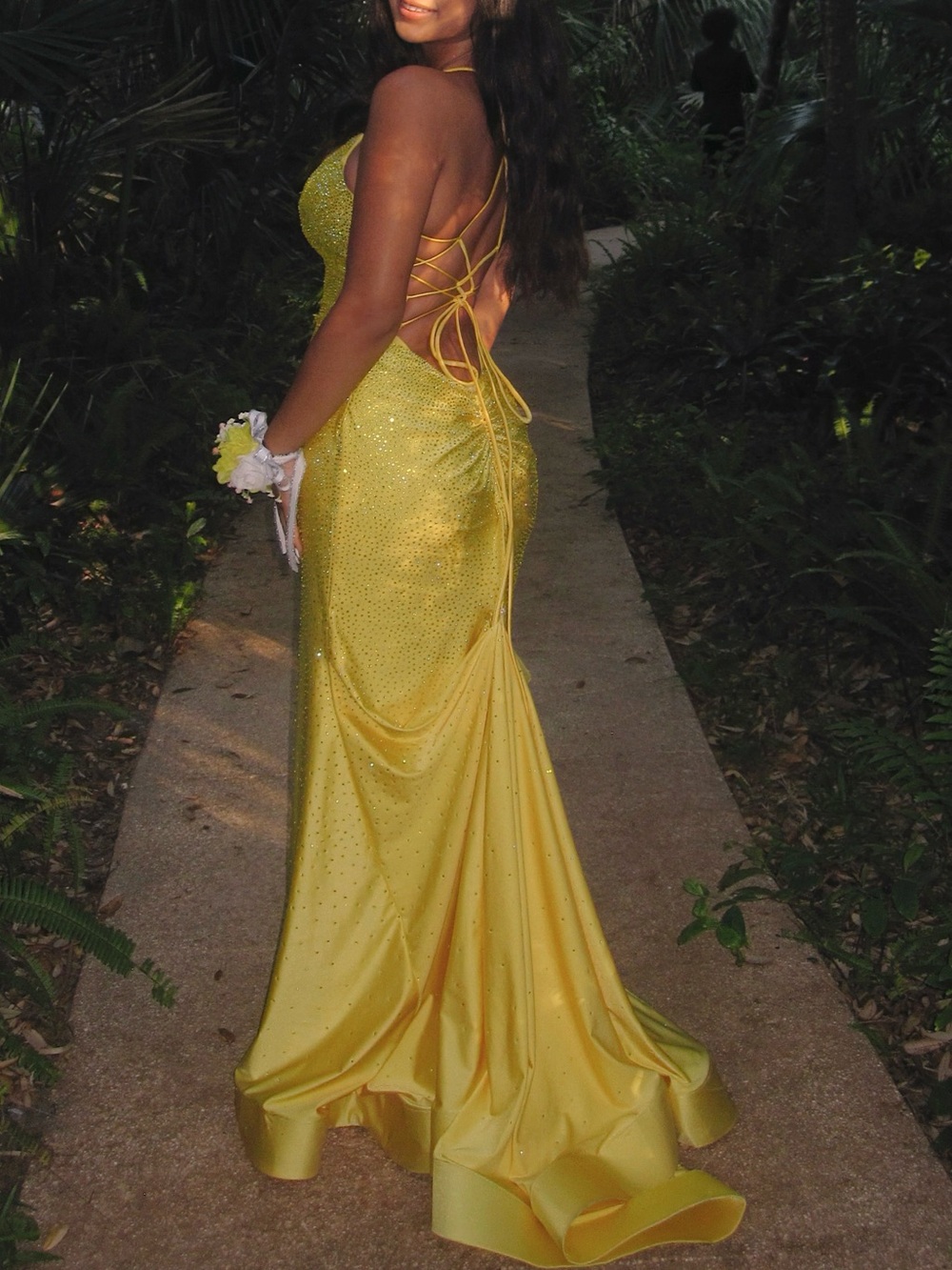Yellow Rhinestone V-Neck Prom Dress - Picture 3 of 3